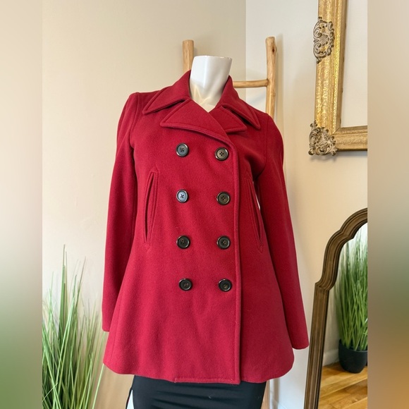 J Crew Double-Breasted Wool Red Peacoat Small Y2K - Picture 1 of 12